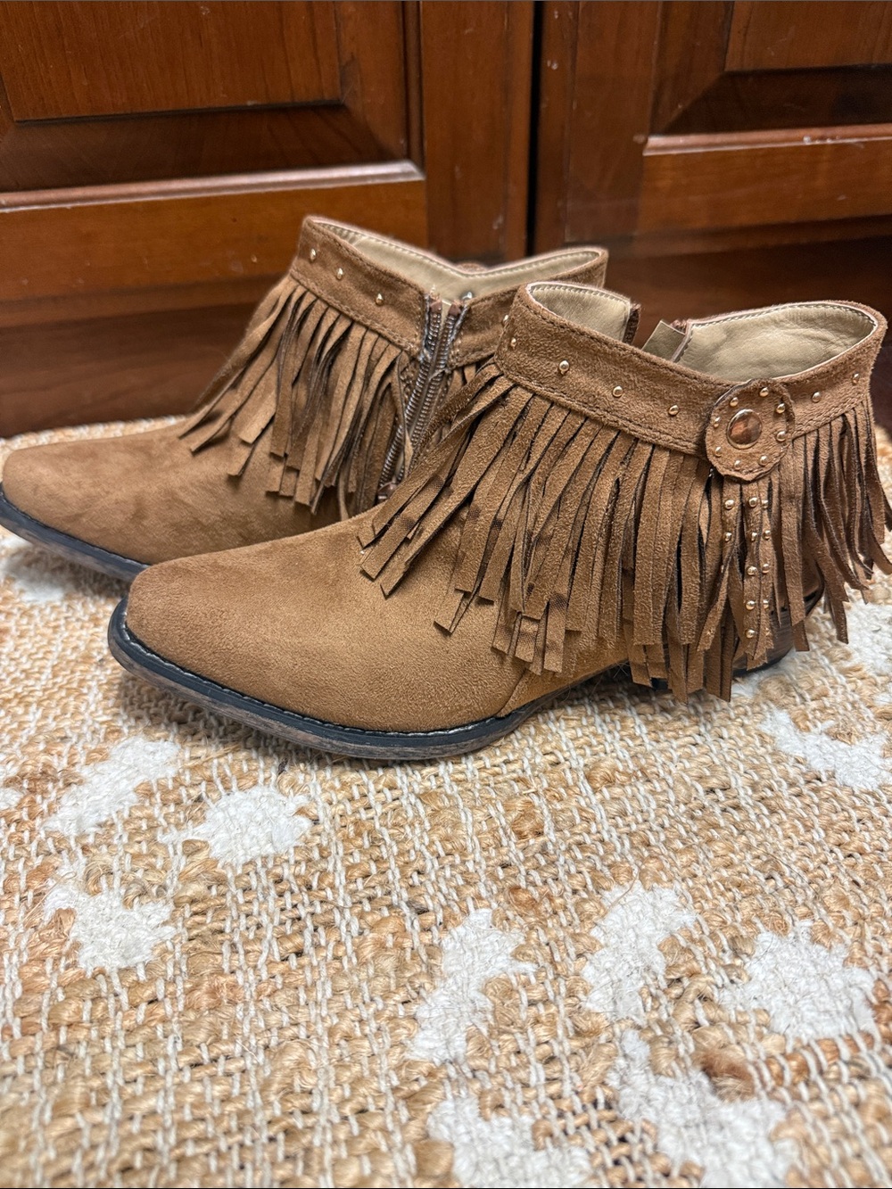 Roper Girls' Fringe Ankle Western Cowboy Boots - Tan